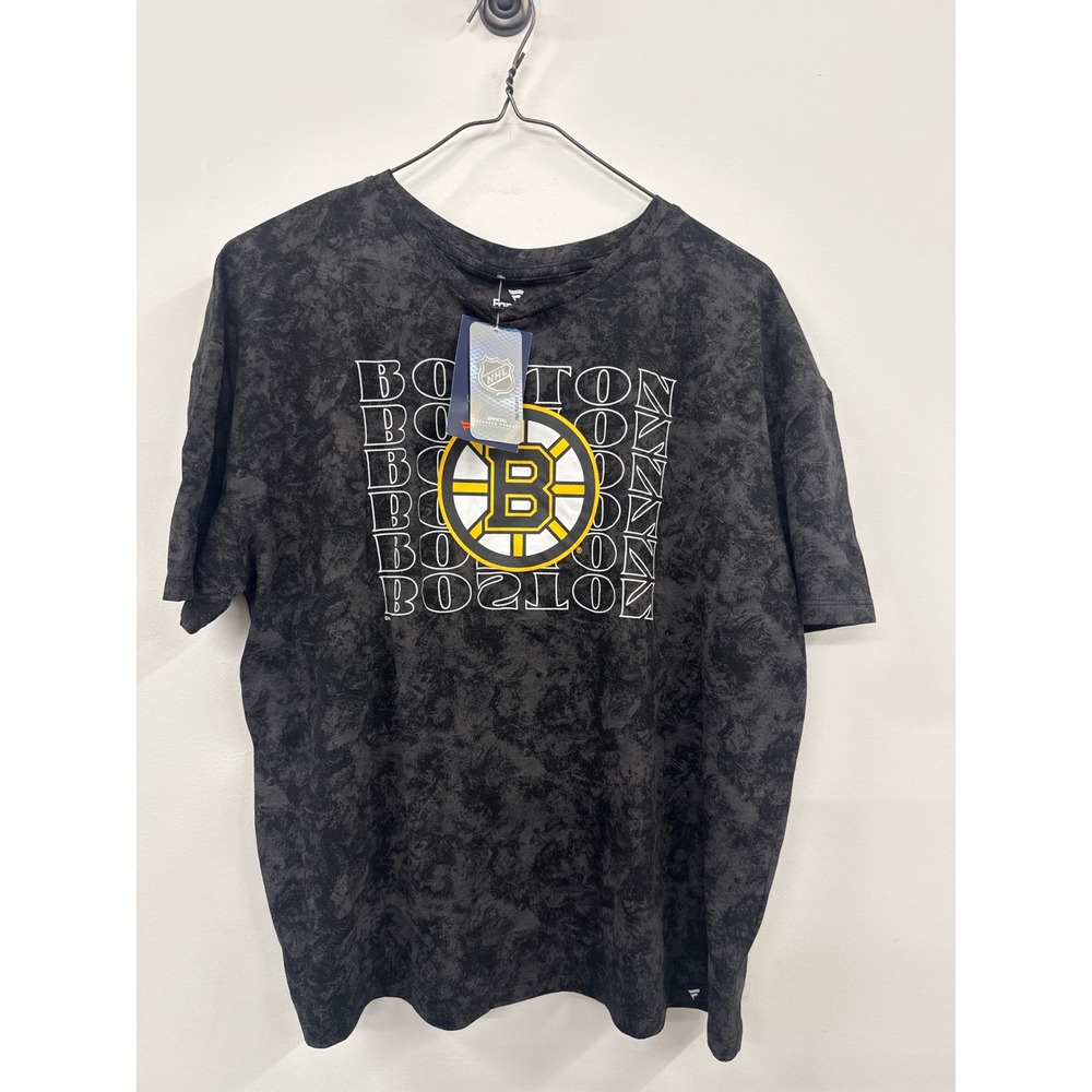 Fanatics Boston Bruins NHLLarge Faded Wash‎ Marble T-Shirt Black Grey NWT